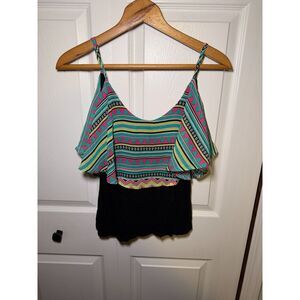 Bongo Women's Medium Layered Tribal Print Flutter Tank Top